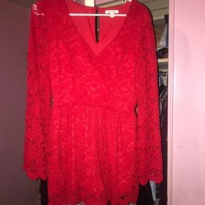 Red Laced Romper Dress